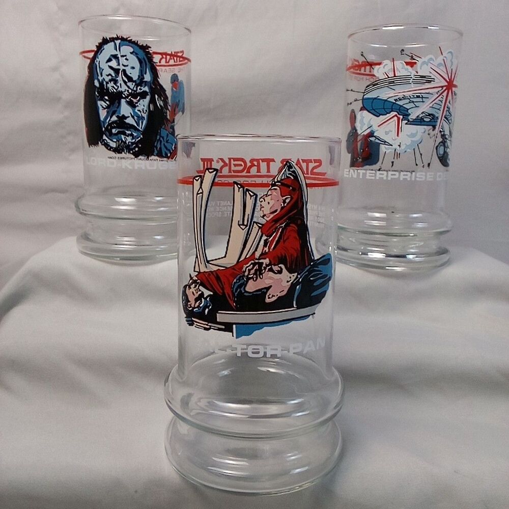 Star Trek III Glasses Taco Bell Lord Kruge Fal-Tor-Pan Enterprise Destroyed Set